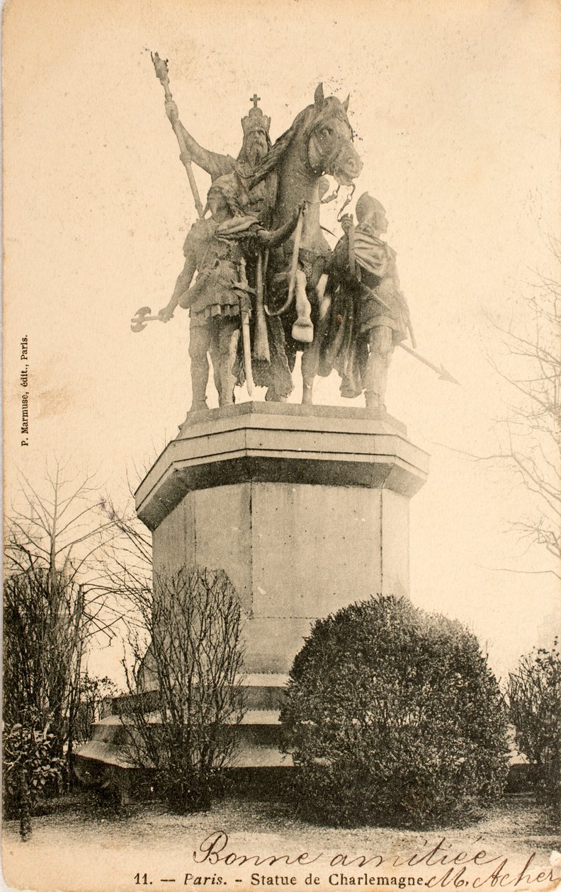 Postikortti/Kaarle Suuren patsas/Pariisi/Seine/Ile de France/Ranska tekijältä William M. Timlin