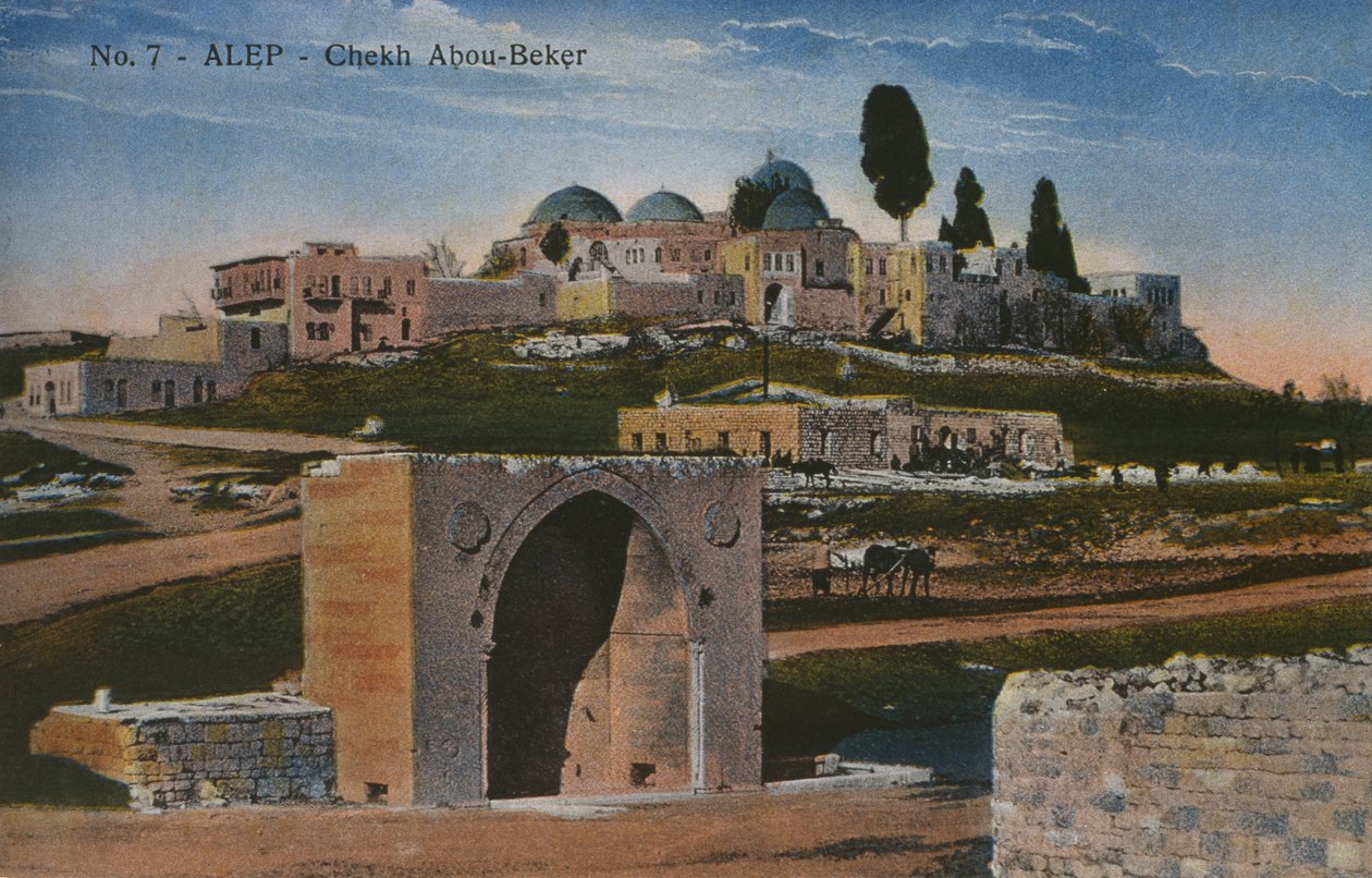 Postikortti, joka kuvaa Shaykh Abu Bakrin moskeijaa Aleppossa, Syyriassa, n. 1920 (värivalokuva) tekijältä Unbekannt