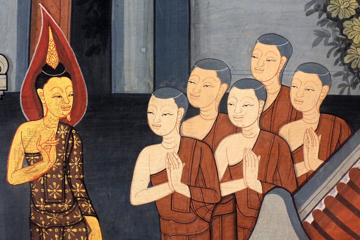 Prinssi Rama. Viharan sisäseinien seinämaalausyksityiskohta kuningas Rama III:n aikakaudelta, joka kuvaa Ramakienia. Wat Pho - Wat Phra Chetuphon. 1788. Bangkok. Thaimaa tekijältä Unbekannt