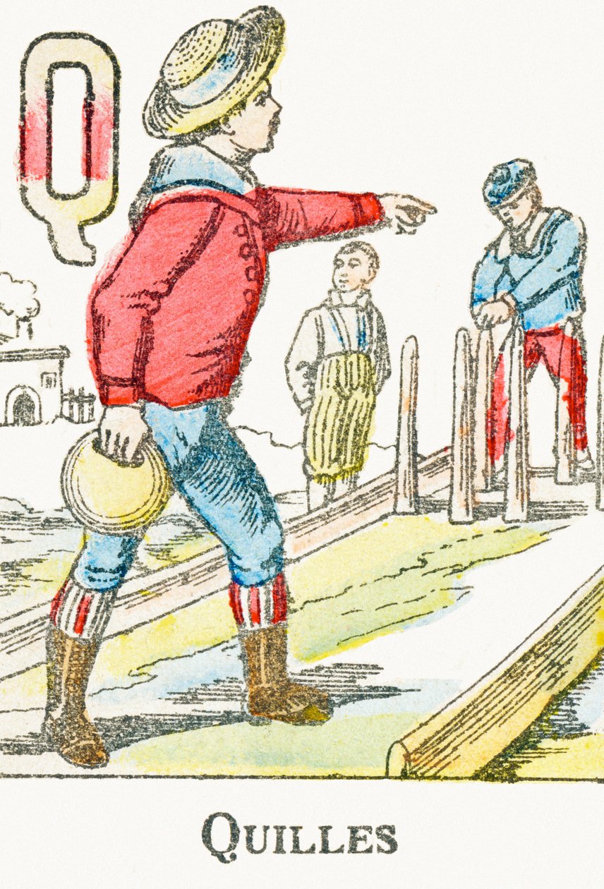 K: Skittles - Kaiverrus "Alphabet des jeux", noin 1890 tekijältä Unbekannt