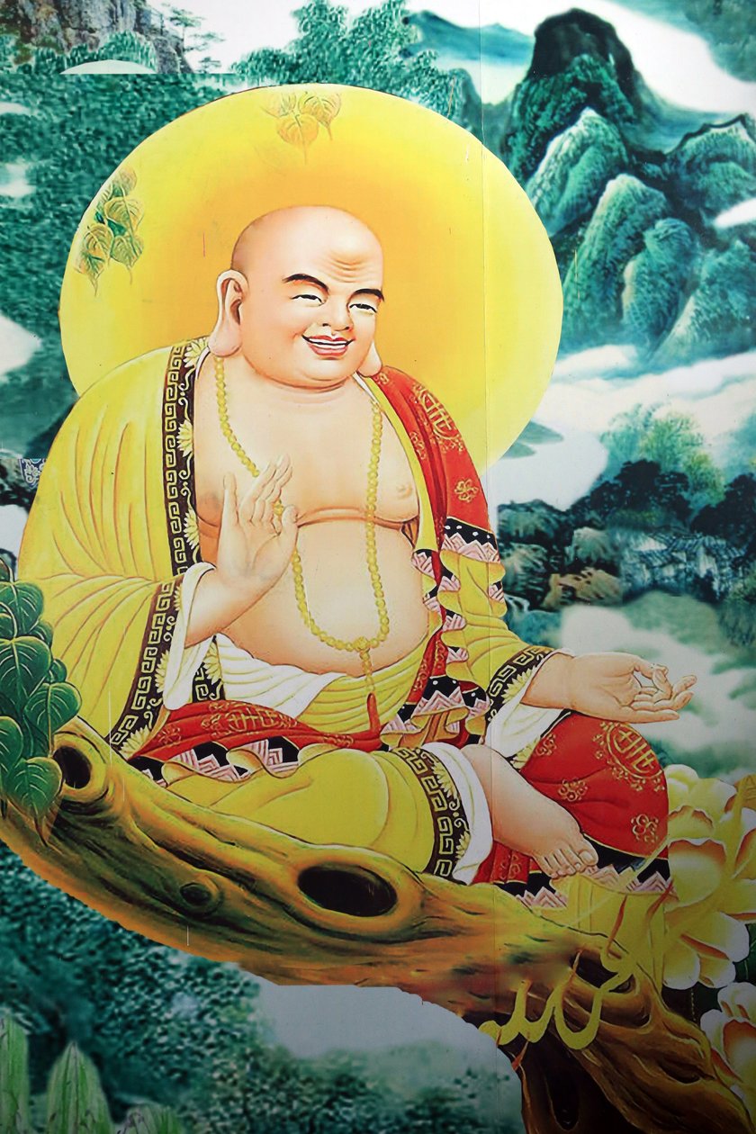 Quan The Am buddhalainen pagodi. Hymyilevä Buddha-maalaus. Danang. Vietnam tekijältä Unbekannt