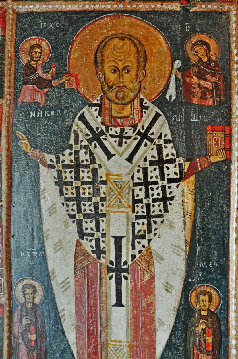 VENÄJÄ, Pietari, Pyhän Nikolauksen ikoni kohtauksineen hänen elämästään (St Nicholas in Ozerevo tekijältä Unbekannter Künstler