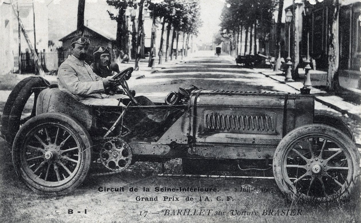Racing, Grand Prix de France (ACF): Barrel ajaa Brasier-autoa Seine Inferior -radalla, 2. heinäkuuta tekijältä Unbekannt