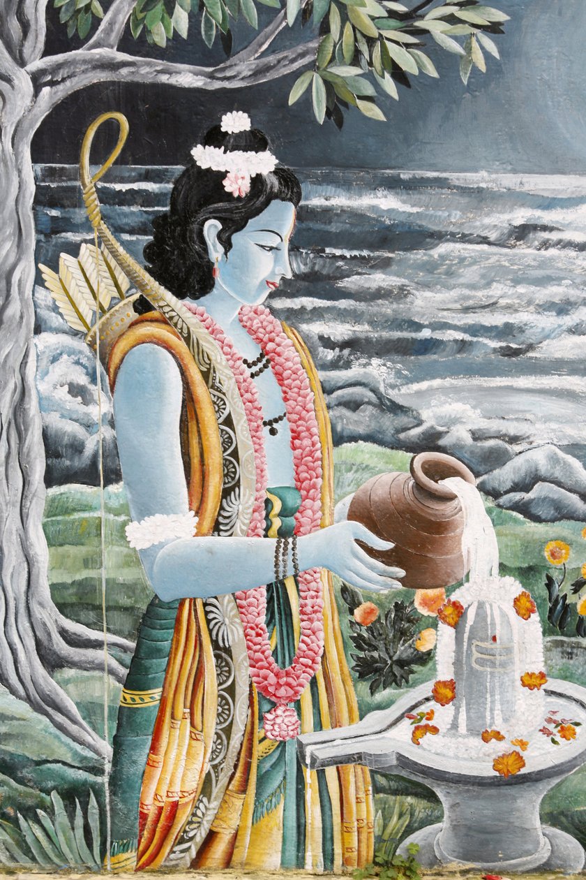 Rama kaataa maitoa Shivan Lingamin päälle. Pashupatinah, Kathmandu, Nepal tekijältä Unbekannt