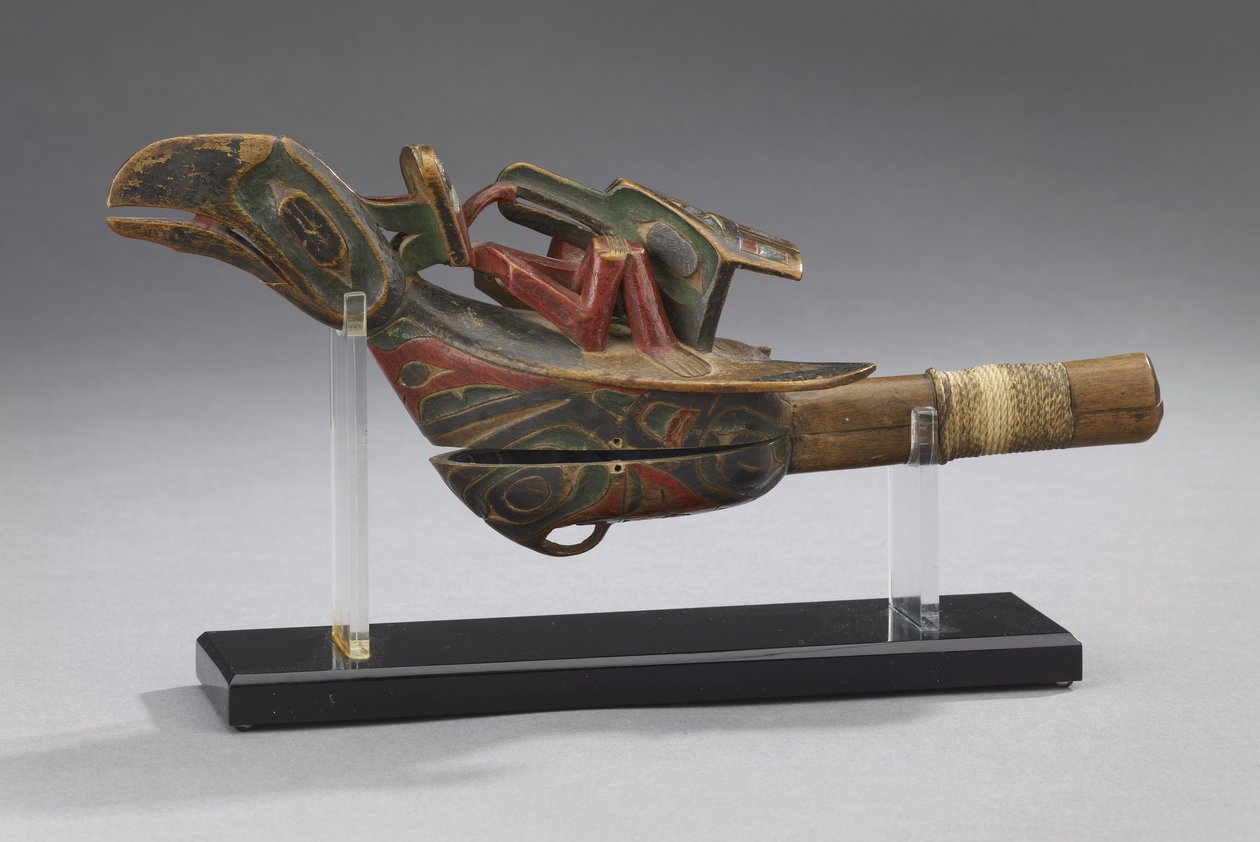 Raven Rattle, 1800-luvun loppu (monivärinen puu nauhalla) tekijältä Unbekannt