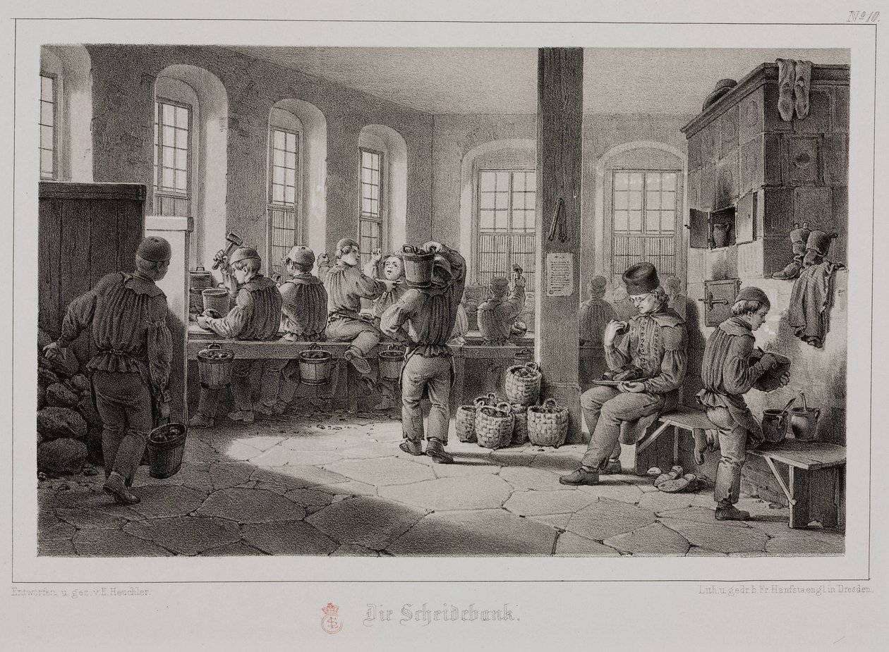 Raaka-aineiden käsittely, metallurgia jalostus metallimalmi, Saksa, c 1851 tekijältä Unbekannt
