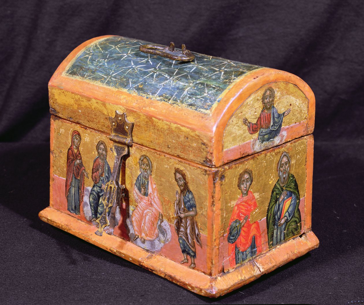 Reliquary box tai Chrismatory, Kreikan saaret, n.1700 (tempera puulla) tekijältä Unbekannt