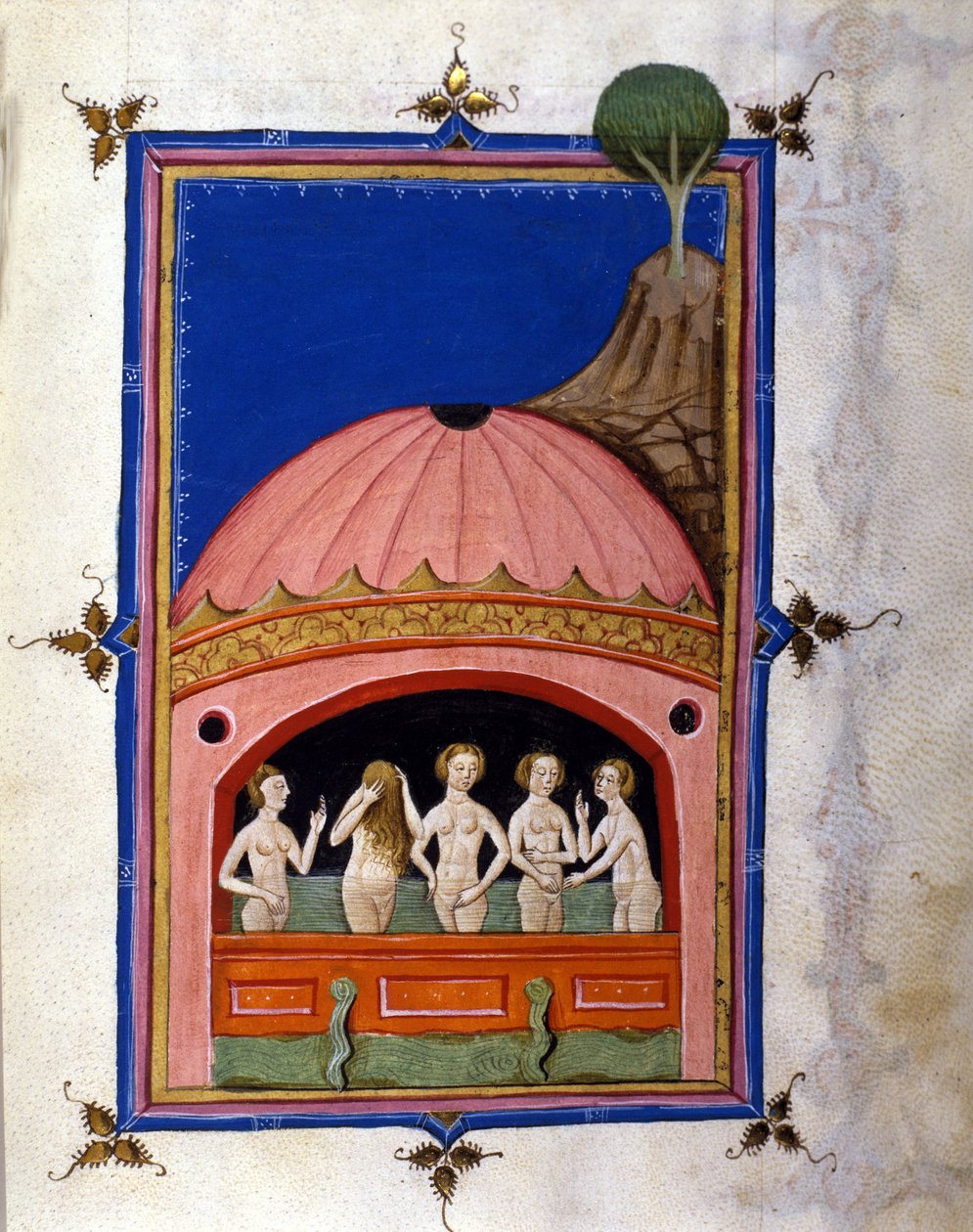 Pietro da Ebolin (Ebulo) (toiminut noin 1196-1220) käsikirjoituksen "De Balneis Puteolanis" (Pozzuolin kylpylät tai Pozzuoli) sivu 1475-1500 tekijältä Unbekannter Künstler