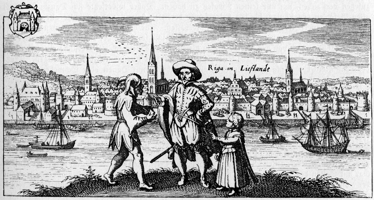 Riika - näkymä kaupungista Daugava-joen rannalla, noin 1700. tekijältä Unbekannter Künstler