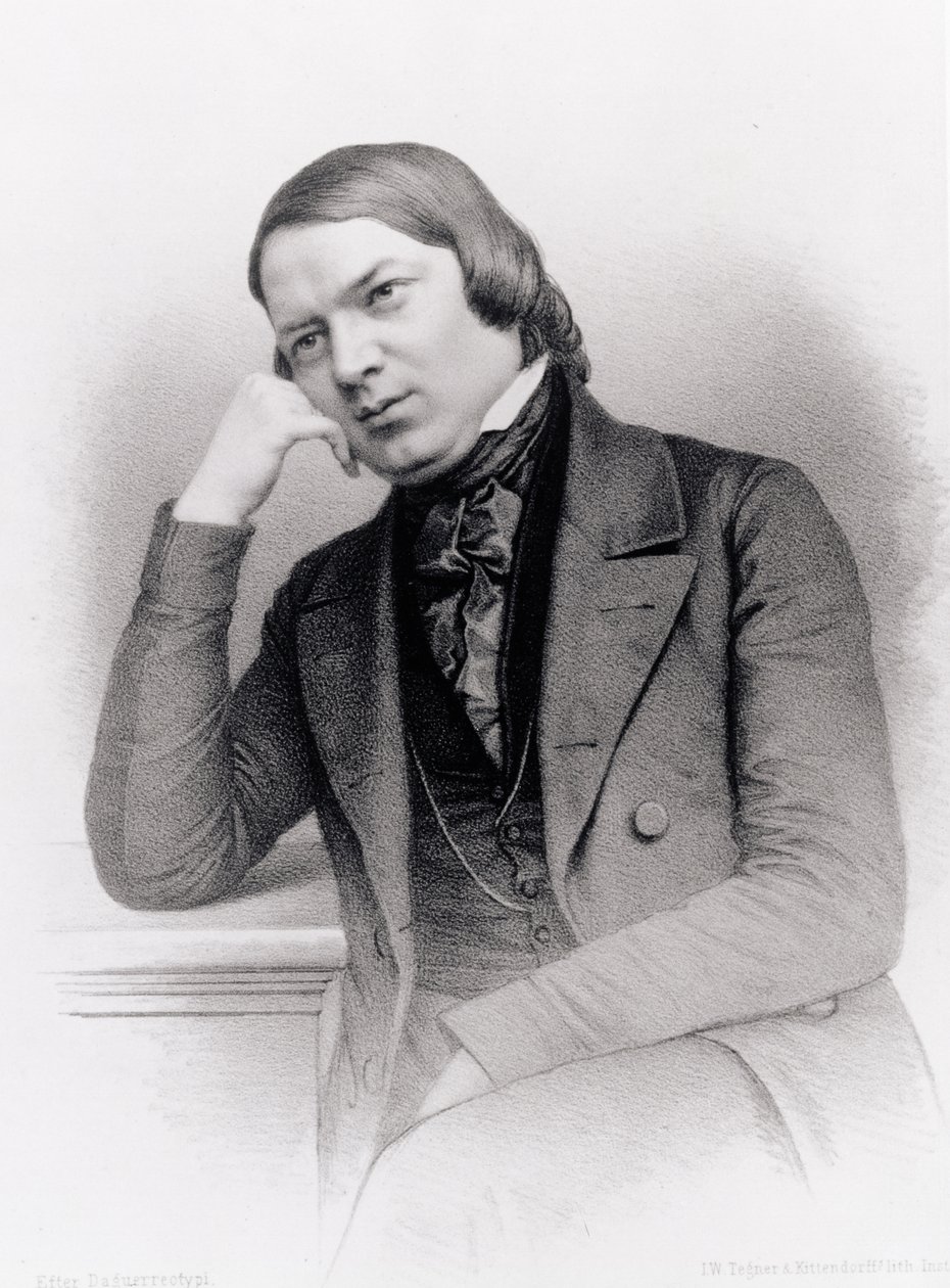 Robert Alexander Schumann (1810-56), saksalainen säveltäjä, kaiverrus Isaac Wilhelm Tegner (1815-93) ja Johann Adolf Kittendorff (1820-1902), daguerrotypian (litho) mukaan tekijältä Unbekannt