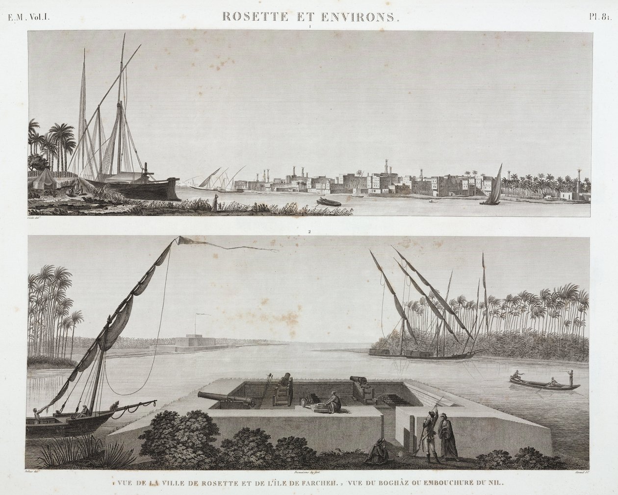 Rosetta ja Niilin suu, Egypti, n. 1798 tekijältä Unbekannt
