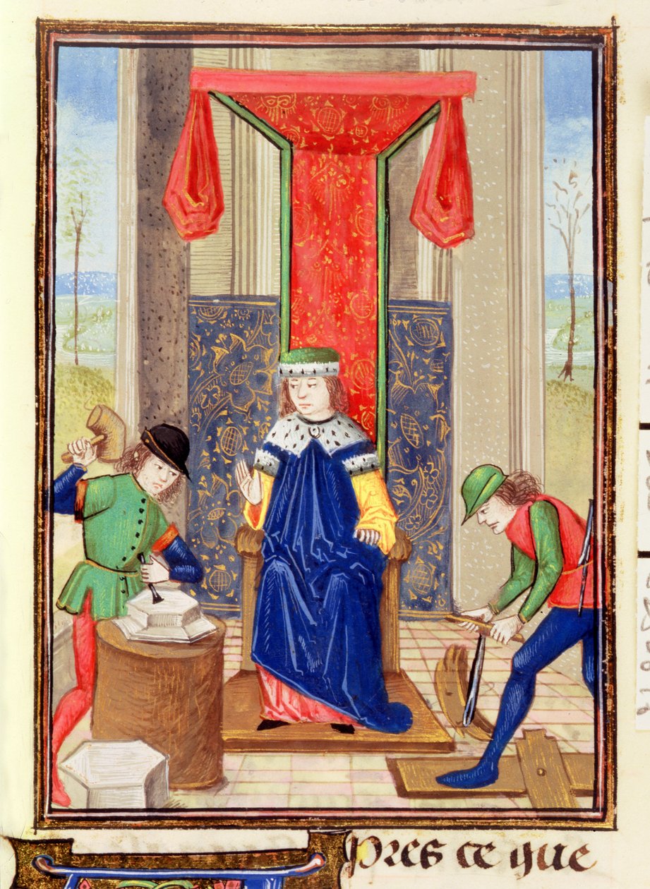 Roy 15 EII f.265 Mestari, puuseppä ja kivenhakkaaja, Bartolomeus Anglicuksen teoksesta "Des Proprietez des Choses" tekijältä Unbekannter Künstler