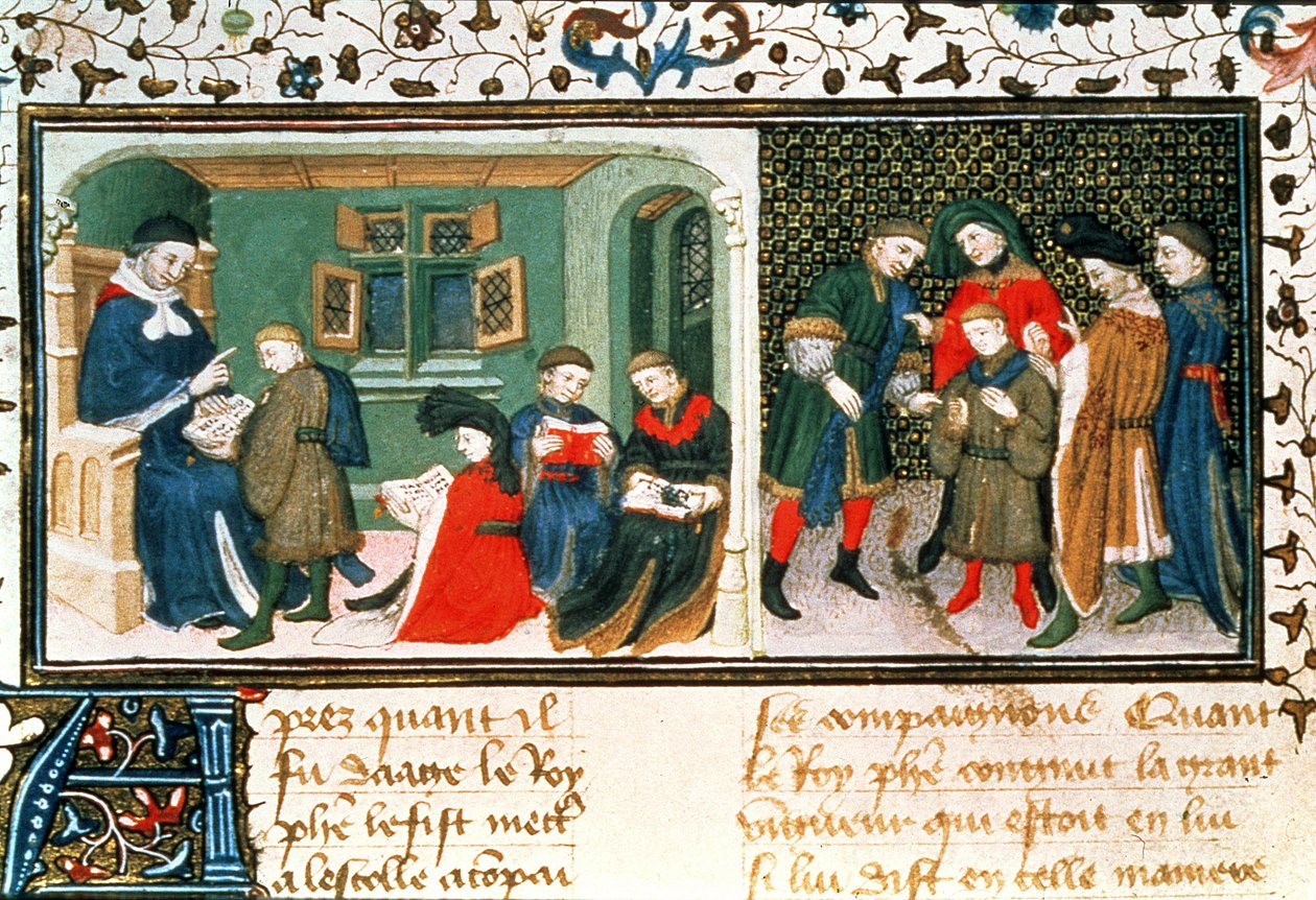 Roy 17 E III f.209r Mestari ja oppilaat, Bartholomaeus Anglicuksen teoksesta "Des Proprietez des Choses" (vellum) tekijältä Unbekannter Künstler