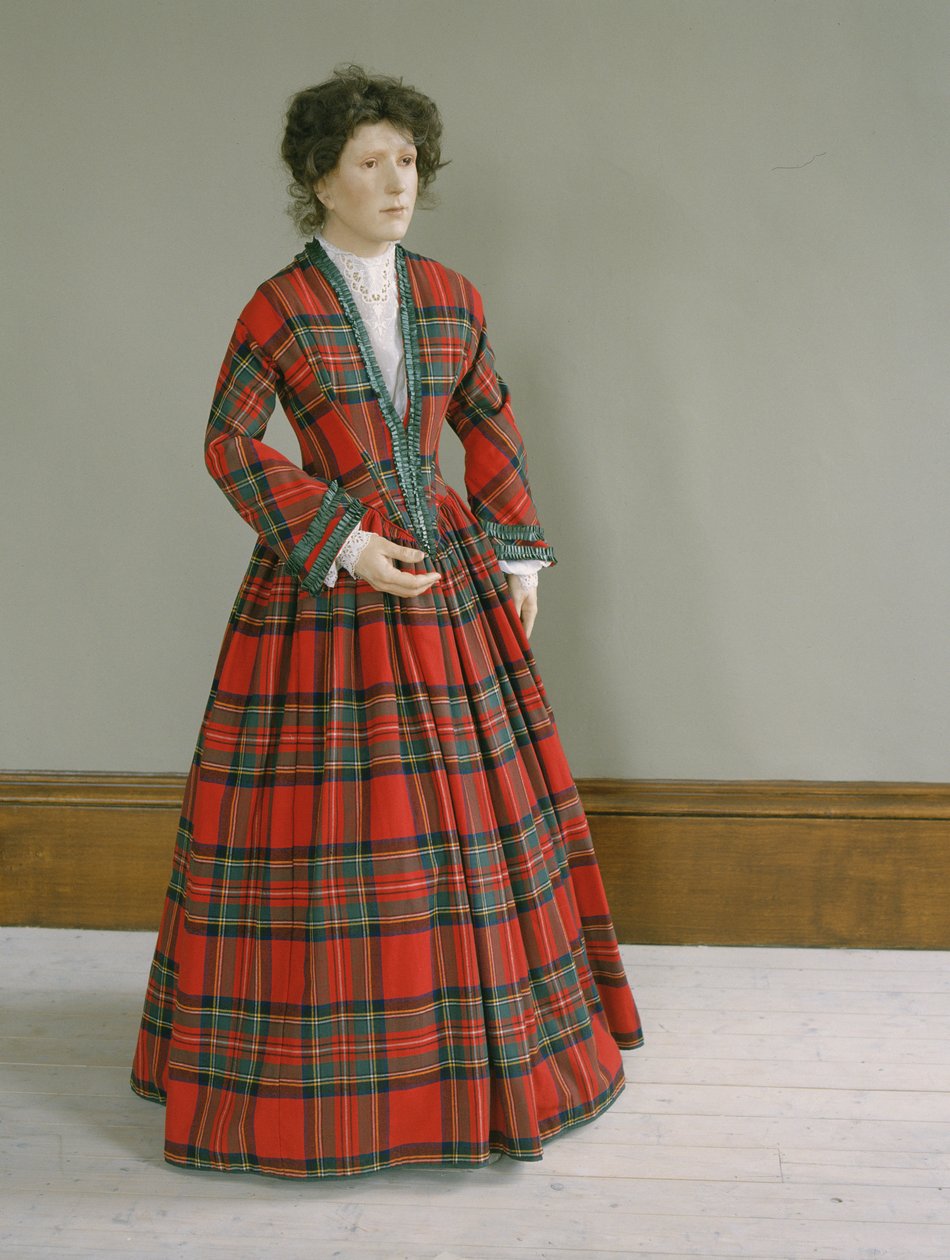 Royal Stewart tartaanivillamekko, jossa rypytetty silkkireunus, n. 1845-50 tekijältä Unbekannt