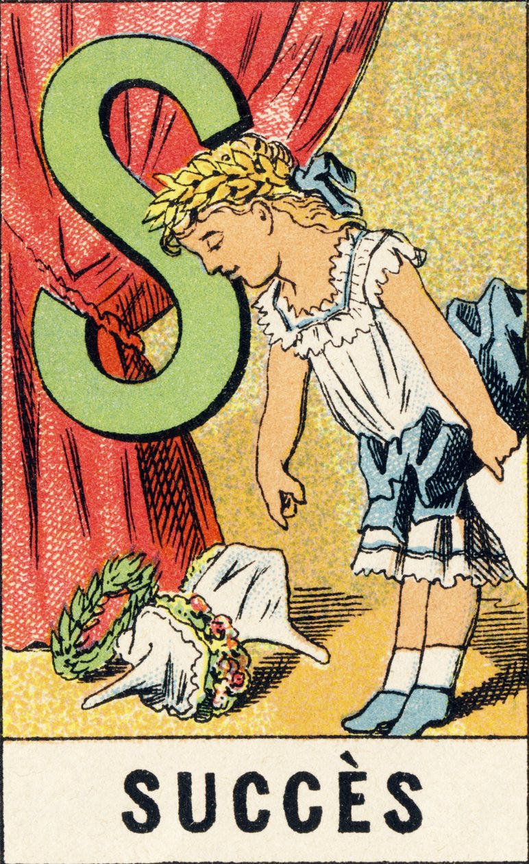S: Menestys - Kaiverrus otettu pienten tyttöjen ABCD:stä. Pellerin & Cie, kirjapaino-kustantaja, Epinal, noin 1890. Serie A. Mitat: 19 x 13,5 cm. tekijältä Unbekannt