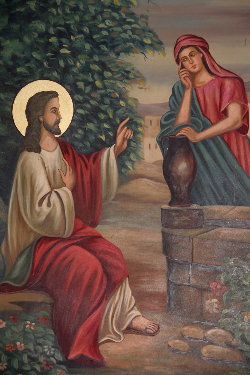 Pyhän Antoniuksen koptilainen kirkkomaalaus: jeesus ja samarialainen nainen, Jerusalem, Israel tekijältä Unbekannt