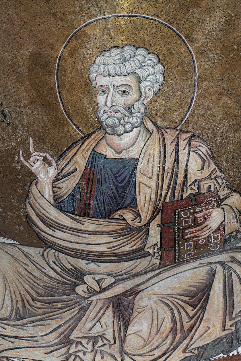 Pyhän Pietarin mosaiikki Santa Maria Nuovan katedraalissa 1100-luvun Monreale, Sisilia tekijältä William M. Timlin