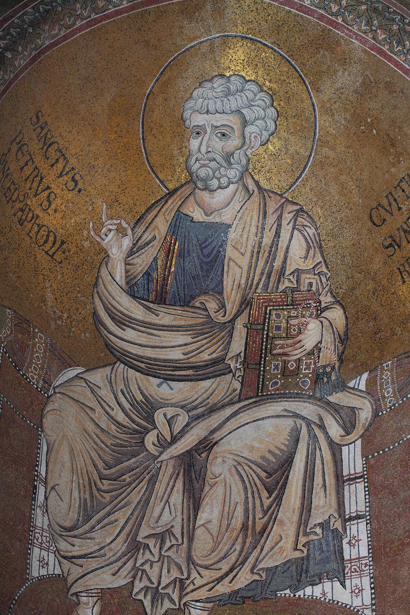Pyhän Pietarin mosaiikki Santa Maria Nuovan katedraalissa 1100-luvun Monreale, Sisilia tekijältä William M. Timlin