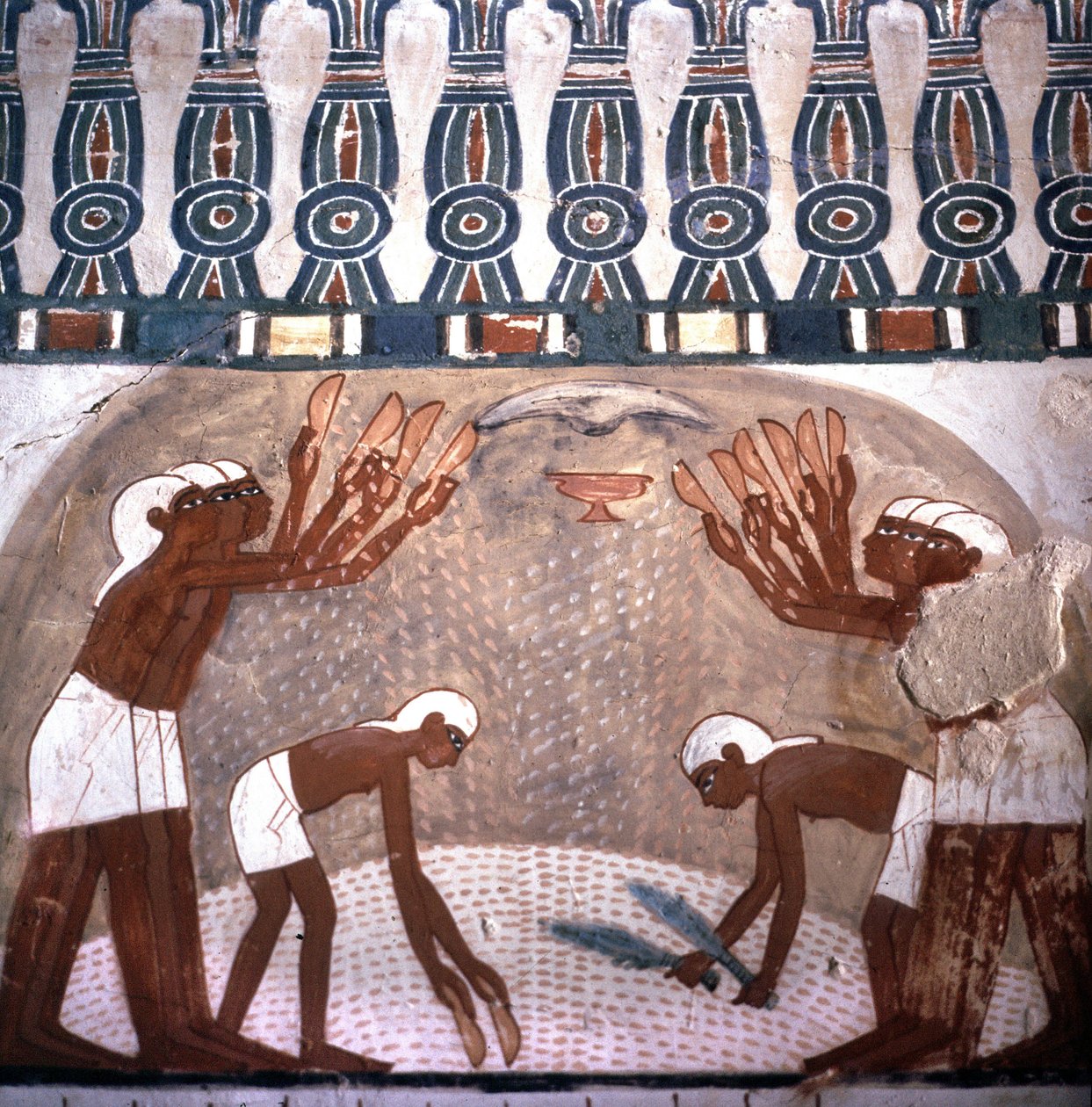 Kohtaus vehnän tuhoutumisesta, Nakhtin hauta, aatelisten haudan huone. Vallee des Nobles. Luxorin, Egyptin verkkosivusto. tekijältä Leopold Blonder