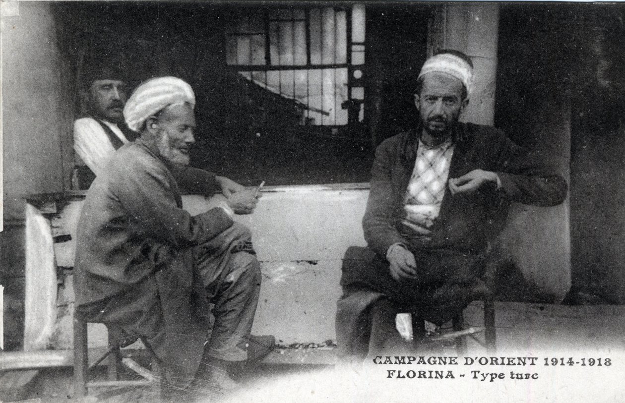 Serbia, Florina: turkkilaiset miehet - Postikortti 1914-1918 tekijältä William M. Timlin