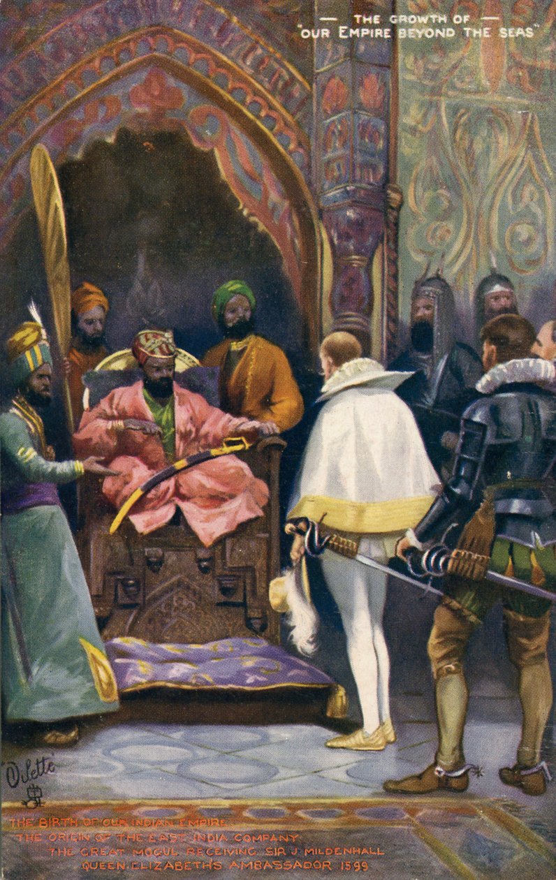 Sir J Mildenhall vastaanotti Akbar Suuren, 1900-luvun alku (postikortti) tekijältä Unbekannter Künstler