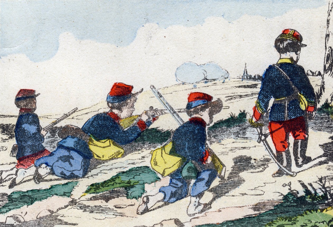Snipers. Kaiverrus "lasten sotilasaakkosilla". Kuvat Pont-a-Moussonista, noin 1890. 20 sivua. Aurinko: 28,5 x 21 cm tekijältä Unbekannt