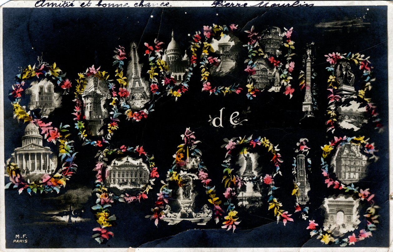 Matkamuisto Pariisista erilaisilla kaupungin monumenteilla - Postikortti vuodelta 1905 tekijältä Unbekannt