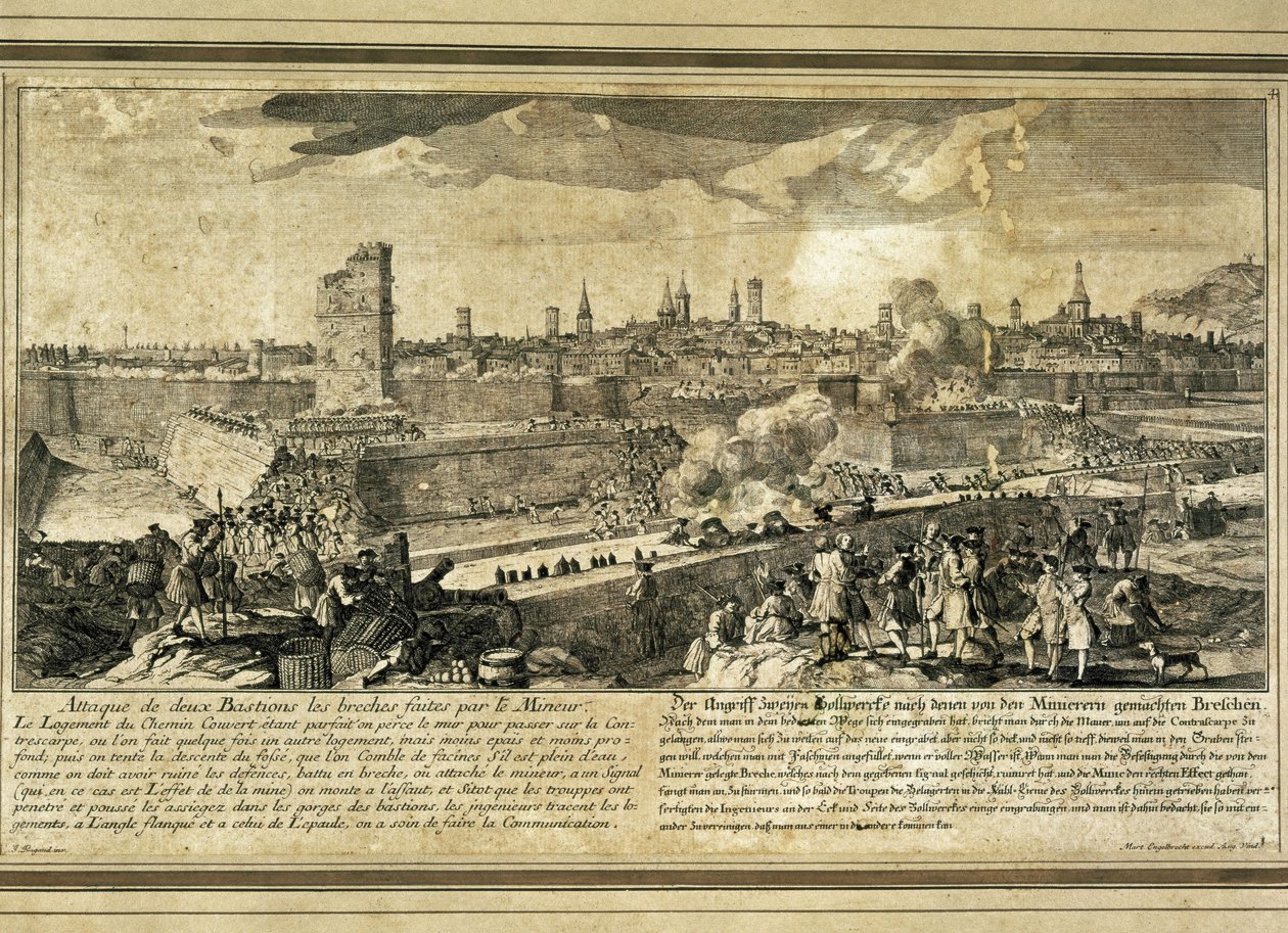 Espanja : Espanjan perintösota (1714). Barcelonan piiritys (kaiverrus) tekijältä Unbekannter Künstler