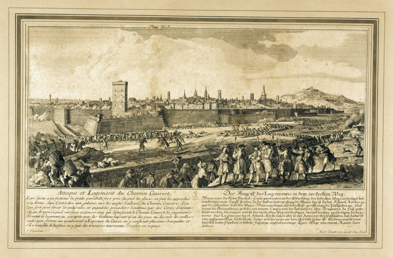 Espanja: Espanjan perintösota (1714). Barcelonan piiritys. (kaiverrus) tekijältä Unbekannter Künstler