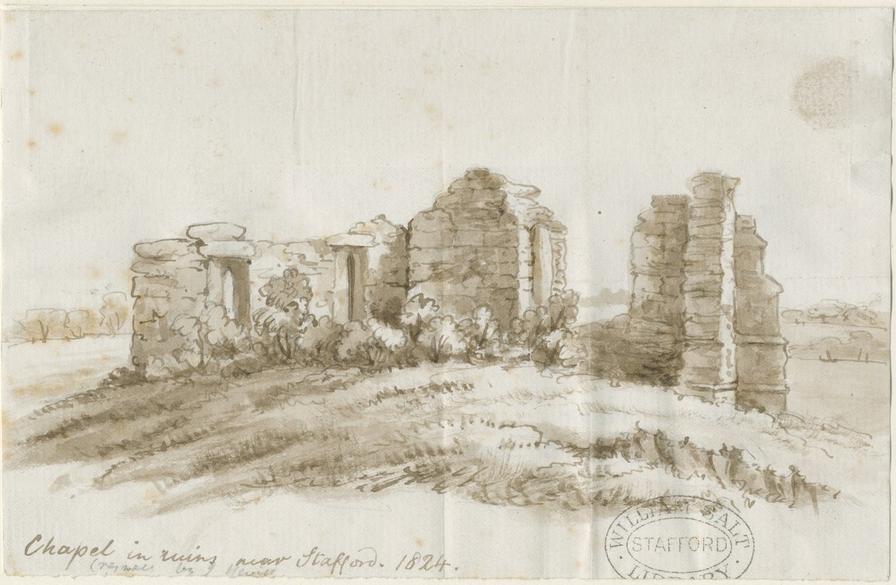 Stafford - Creswell Chapel: kynä- ja pesupiirustus, 1824 tekijältä Unbekannt