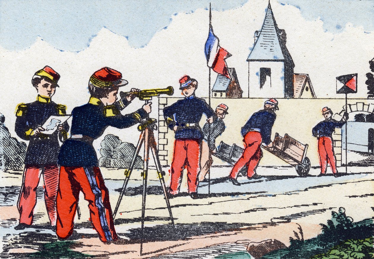 Stalkerit. Kaiverrus "lasten sotilasaakkosilla". Kuvat Pont-a-Moussonista, noin 1890. 20 sivua. Aurinko: 28,5 x 21 cm tekijältä Unbekannt