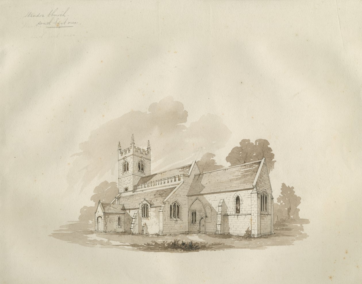 Standon Church: kynä- ja mustepiirustus ja [?1800-luvun puoliväli] tekijältä Unbekannt
