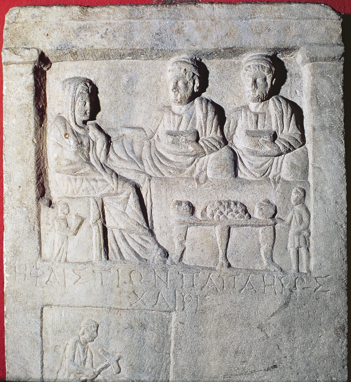 Stela Relief hautajaisjuhlasta (kivi), jossa kreikkalainen kaiverrus, Vähä-Aasia tekijältä Unbekannt