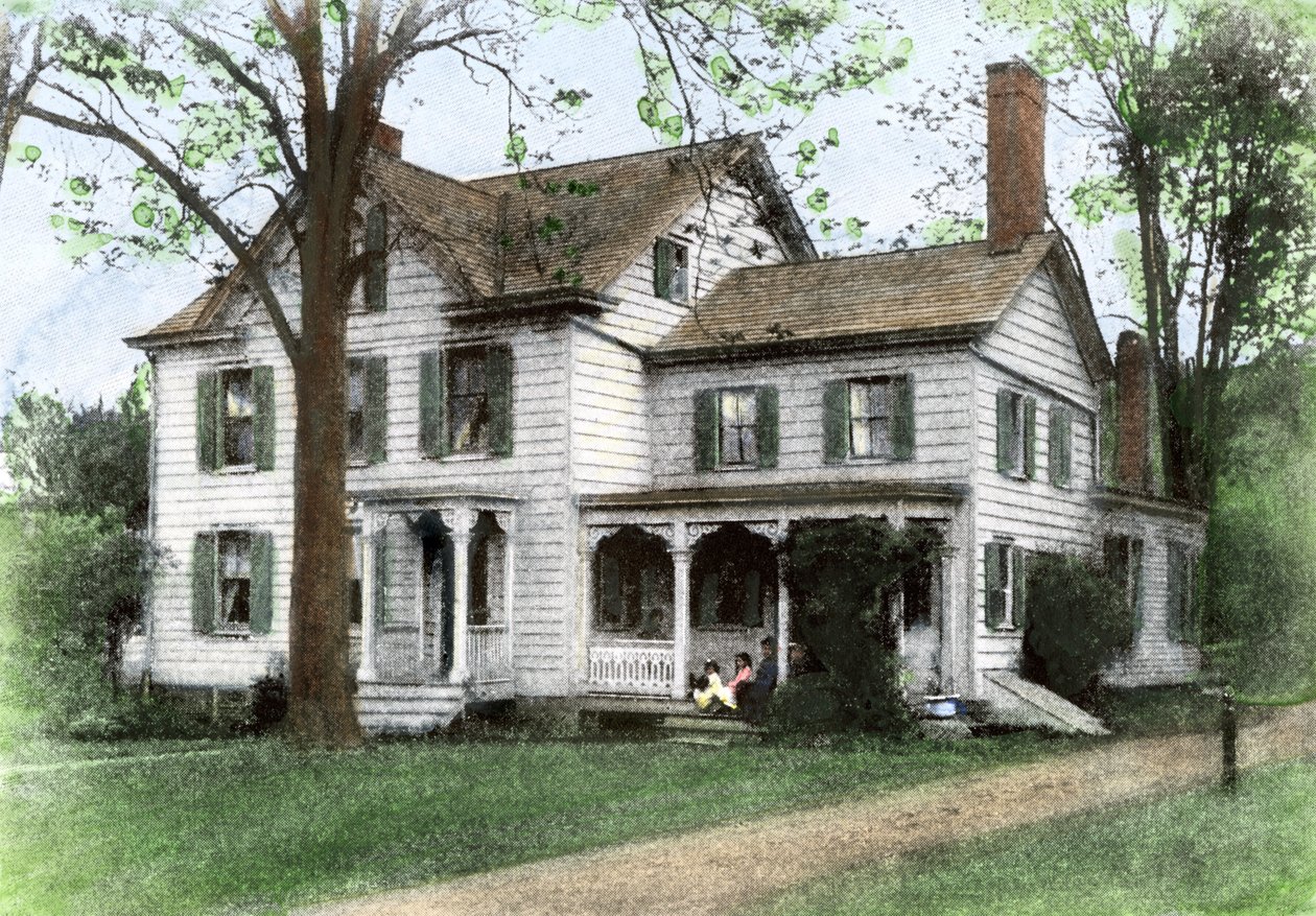 Stephen Grover Clevelandin (1837-1908) syntymäkoti: "The Manse", Caldwell, New Jersey, Yhdysvallat. Värikaiverrus 1800-luvulta. tekijältä Unbekannter Künstler
