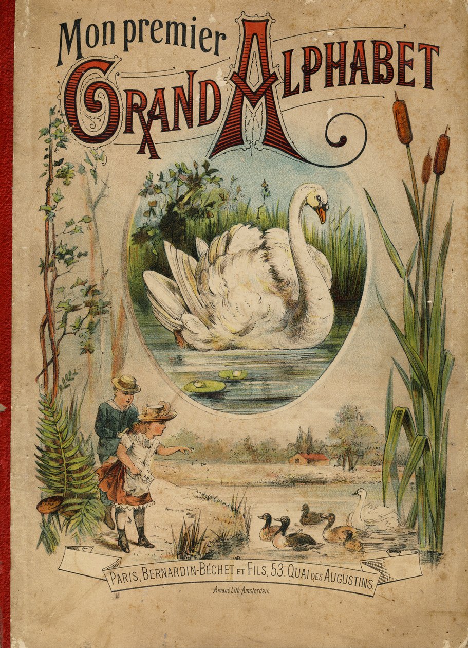 Joutsen. Kirjan "My first Grand Alphabet" kansi. Bernardin-Bechet Edition, Pariisi, noin 1890. Kuvitukset: A. des Lilleuls. Ei sivua, 46 sivua. Mitat: 31 x 22 cm. tekijältä Unbekannt