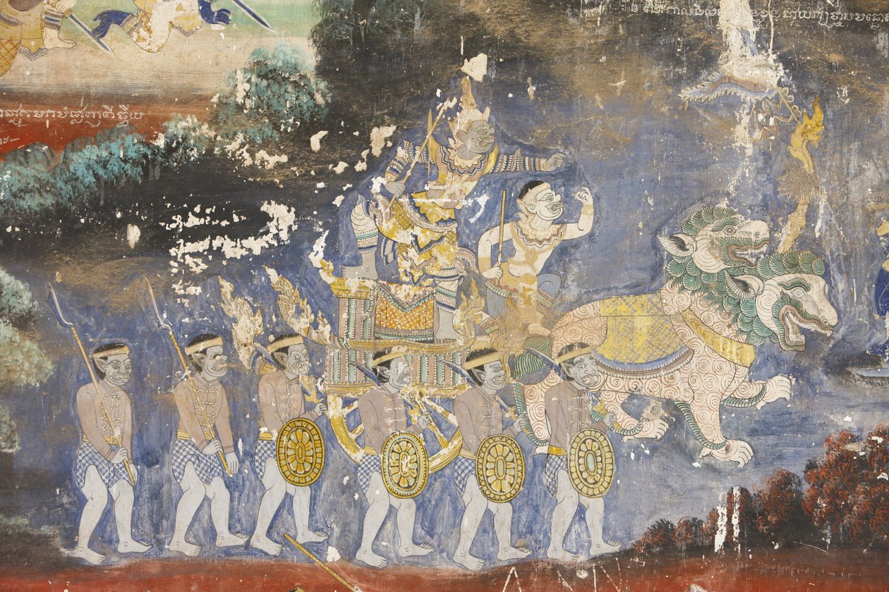 Sylver Pagoda Tämä seinämaalaus kuvaa kohtauksia Reamkerista, joka on kambodžalainen tai khmerilainen versio klassisesta hindurunouksesta Ramayana, Phnom Penh, Kambodža. tekijältä Unbekannt