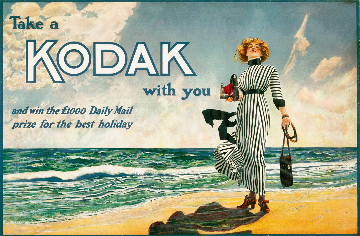 "Take a Kodak with you", mainos Kodak-kameroista, Iso-Britannia, n. 1910 tekijältä Unbekannt