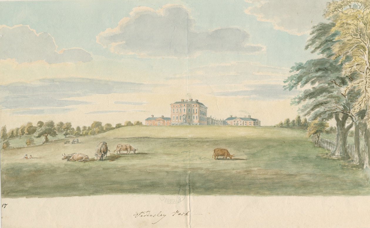Teddesley Hall: akvarellimaalaus ja [1700-luvun loppu] tekijältä Unbekannt