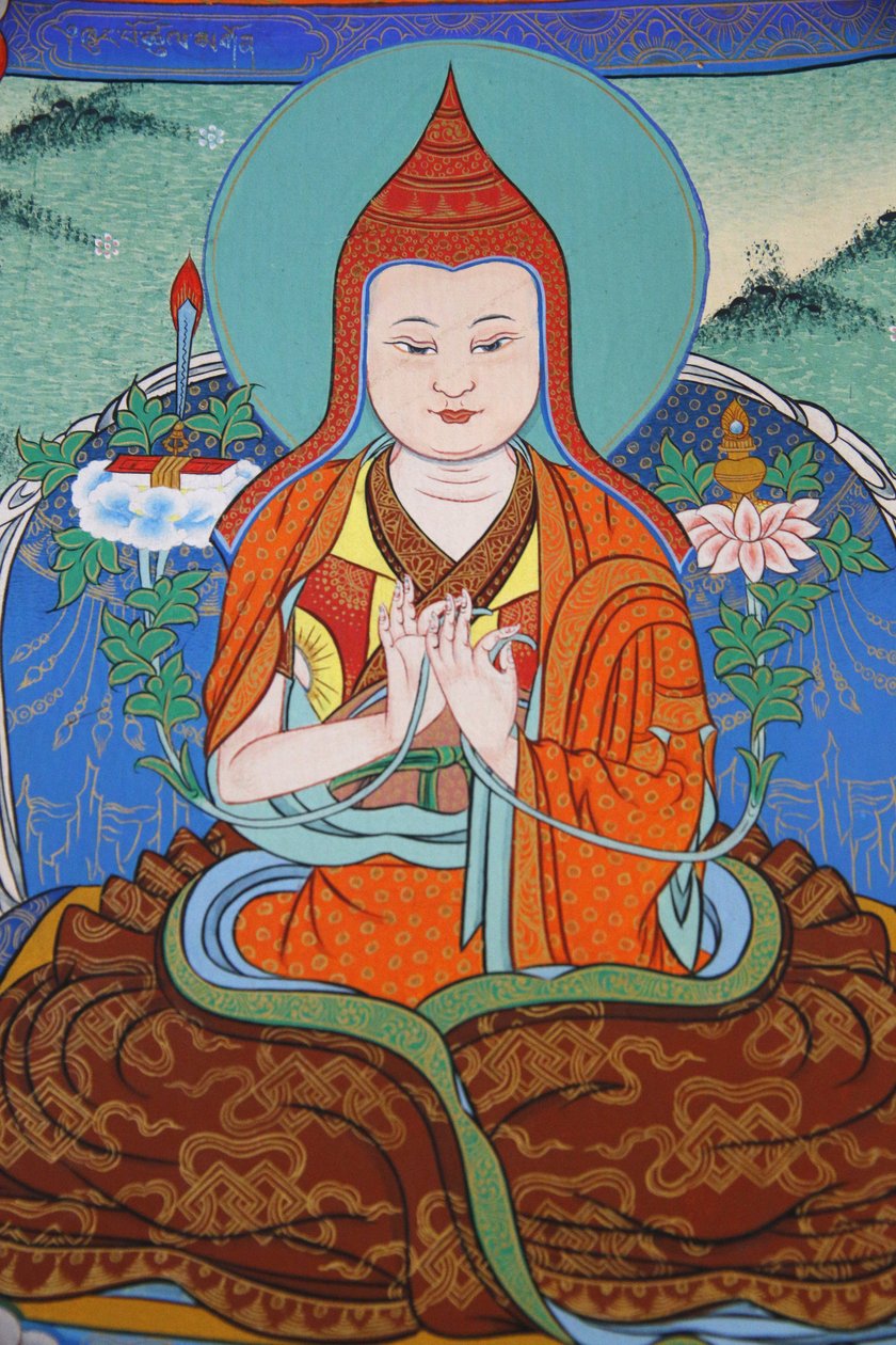 Tuhannen buddhan temppeli Dashang Kagyu Lingin seurakunta Jamgon Kongtrul Lodroe Thaye Munkki rukoilee, La Boulaye, Ranska tekijältä Unbekannt