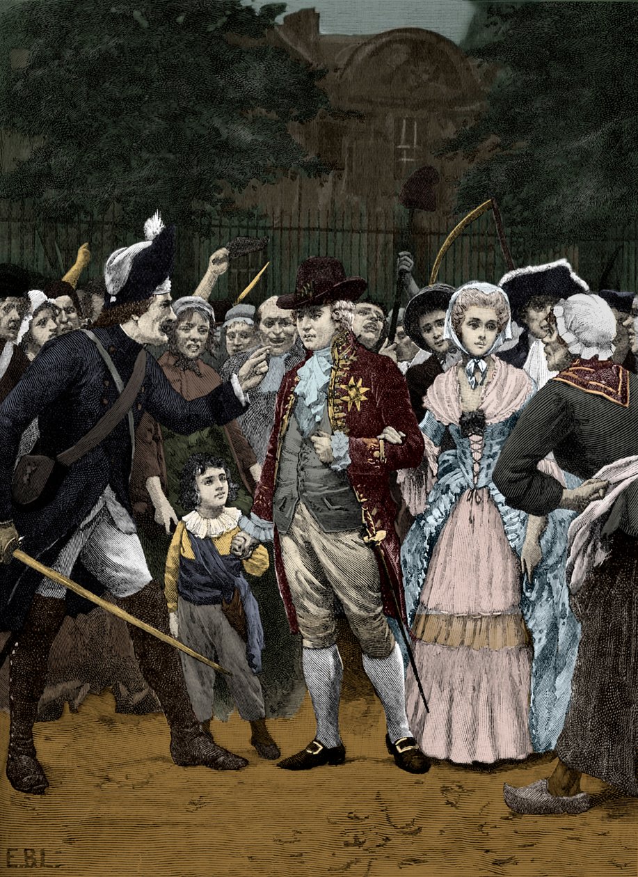 Ranskan kuninkaallinen perhe matkalla Assembly 1792 -kokoukseen tekijältä Unbekannter Künstler