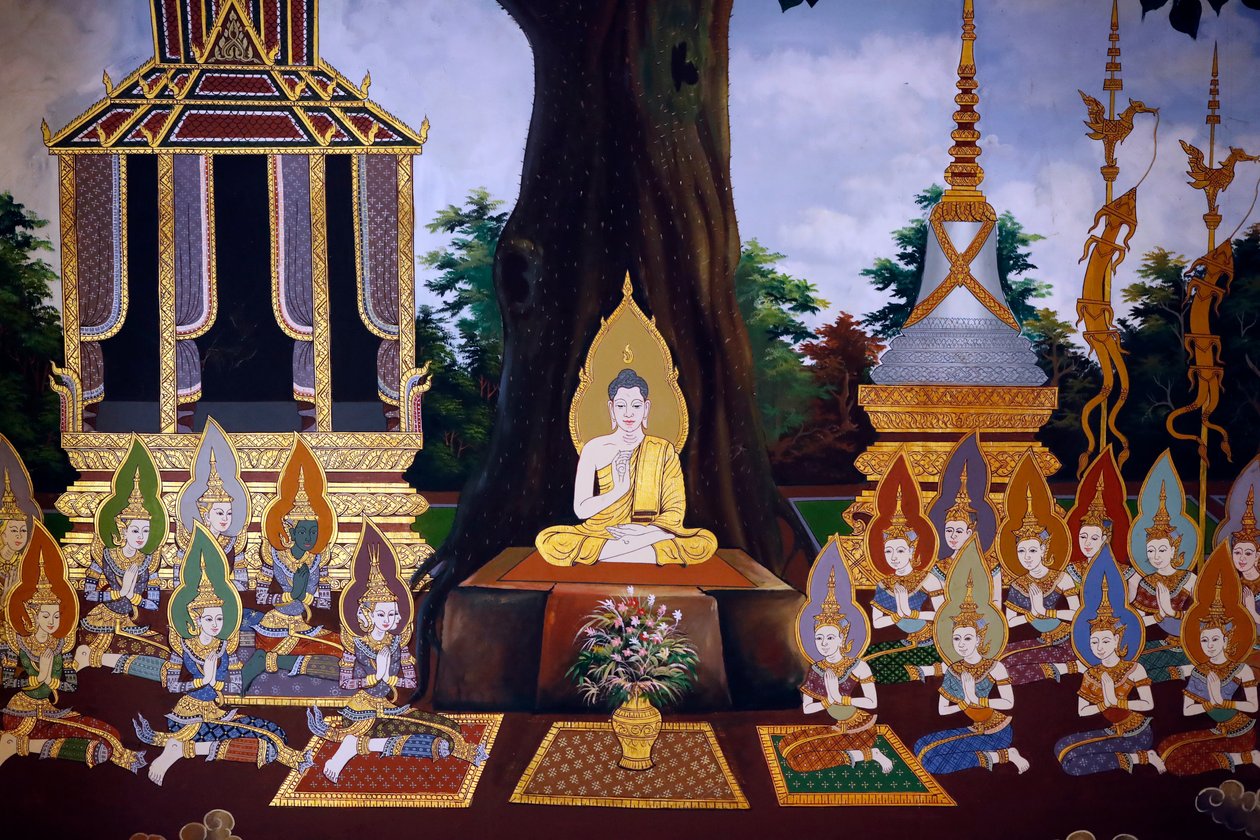 Buddhan elämä, seinä fresko, Wat Botum temppeli, Phnom Penh, 2022 (kuva) tekijältä Unbekannter Künstler