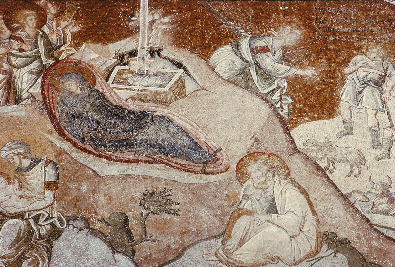 Syntymä, Choran luostarista, Bysantista, noin 1300-luvulta (mosaiikki) (katso lisätietoja 119256) tekijältä Unbekannt