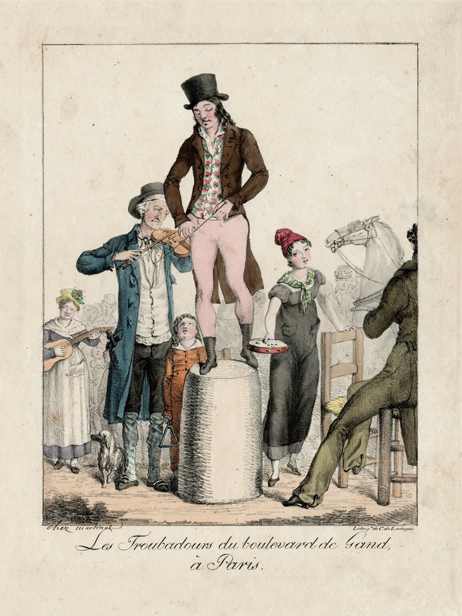 Boulevard de Gandin trubaduurit, Pariisi, n. 1820 (kaiverrus) tekijältä Unbekannter Künstler