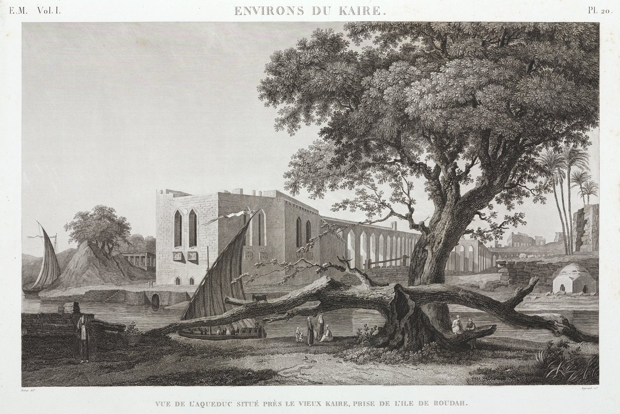 Vanhan Kairon akvedukti Roudahin saarelta Egyptistä, n. 1798 tekijältä Unbekannt