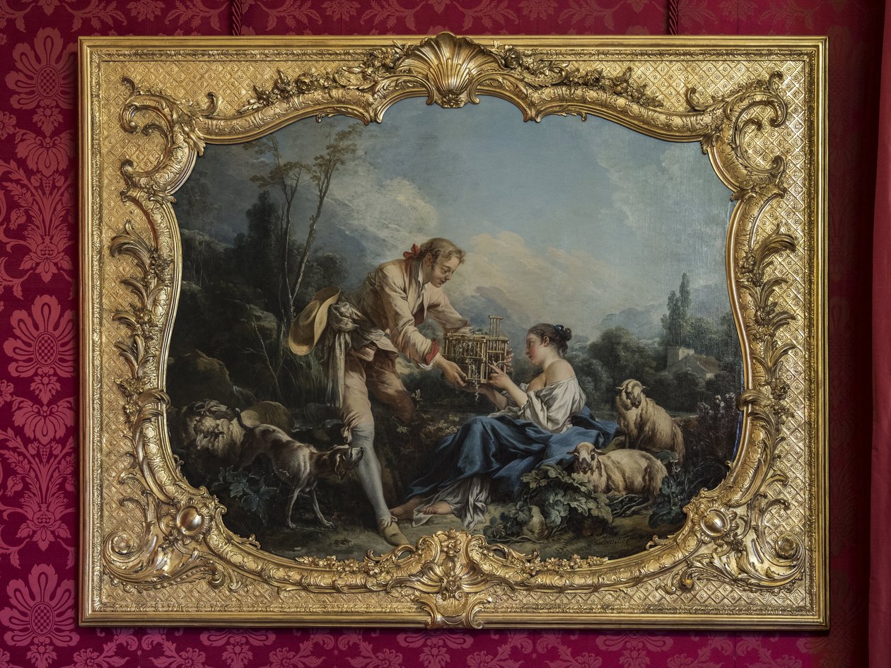 Omahyväinen pastori tai häkki. François Boucherin (1703-1770) maalaus. Prinsessan paraati tai paraatihuone. Hotel de Soubise, Pariisi tekijältä Unbekannt