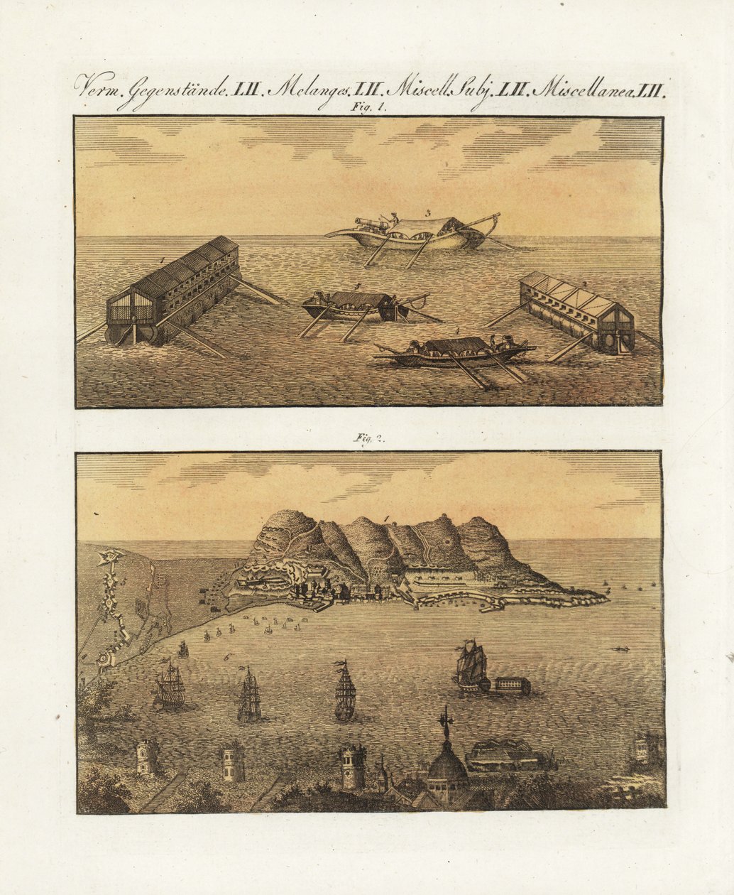 Britannian armeijan kelluvat patterit Gibraltarilla vuonna 1782. Kaksikerroksinen 210 tykin proomu ja toinen yksikerroksinen proomu, jonka ranskalainen insinööri Arcon suunnitteli kaupungin pommittamista varten. Britannian laivaston kelluvat patterit Gibra tekijältä Unbekannter Künstler
