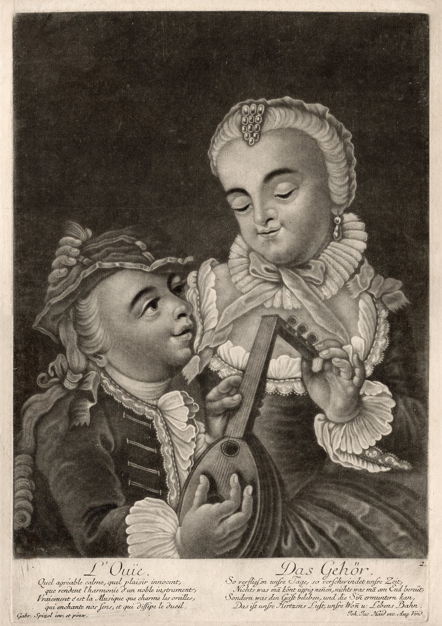 Kuuleminen, Augsburg, n. 1760 (kaiverrus) tekijältä Unbekannter Künstler