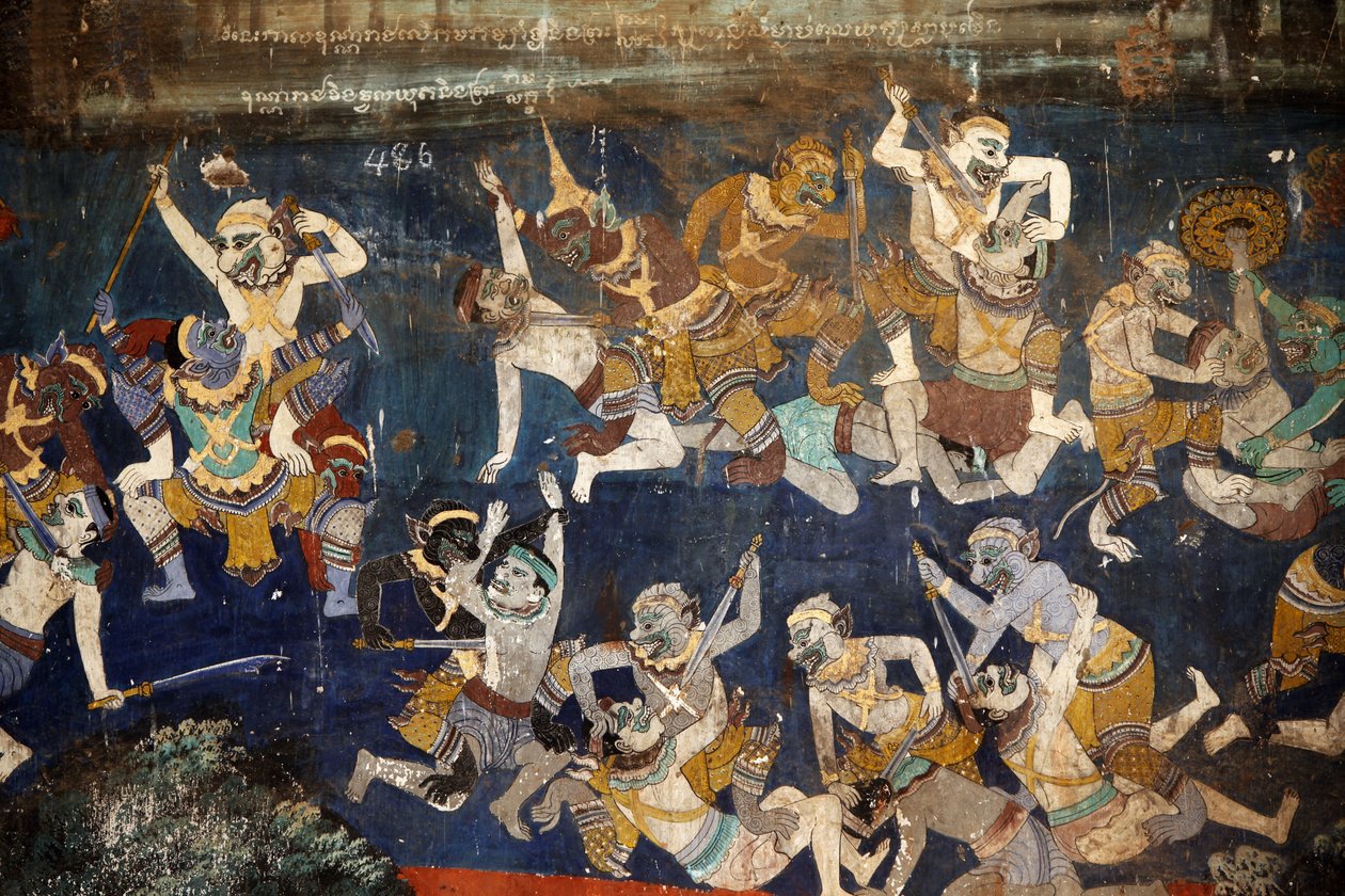 Hopeisen pagodin yhdistelmäseinien sisäosa on peitetty seinämaalauksilla, jotka kuvaavat tarinoita Reamkerista, eli klassisen intialaisen eeposen, Ramayana-khmerien versiosta. Jotkut seinämaalausten osat ovat huonokuntoisia ja säävaurioita. Seinämaalaukset tekijältä Unbekannt