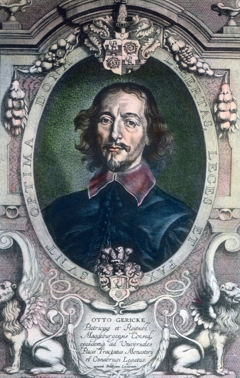 Magdeburgin kaupungin pormestari Otto von Guericke tunnettiin myös poliitikkona, lakimiehenä, fyysikkona ja keksijänä. tekijältä Unbekannter Künstler