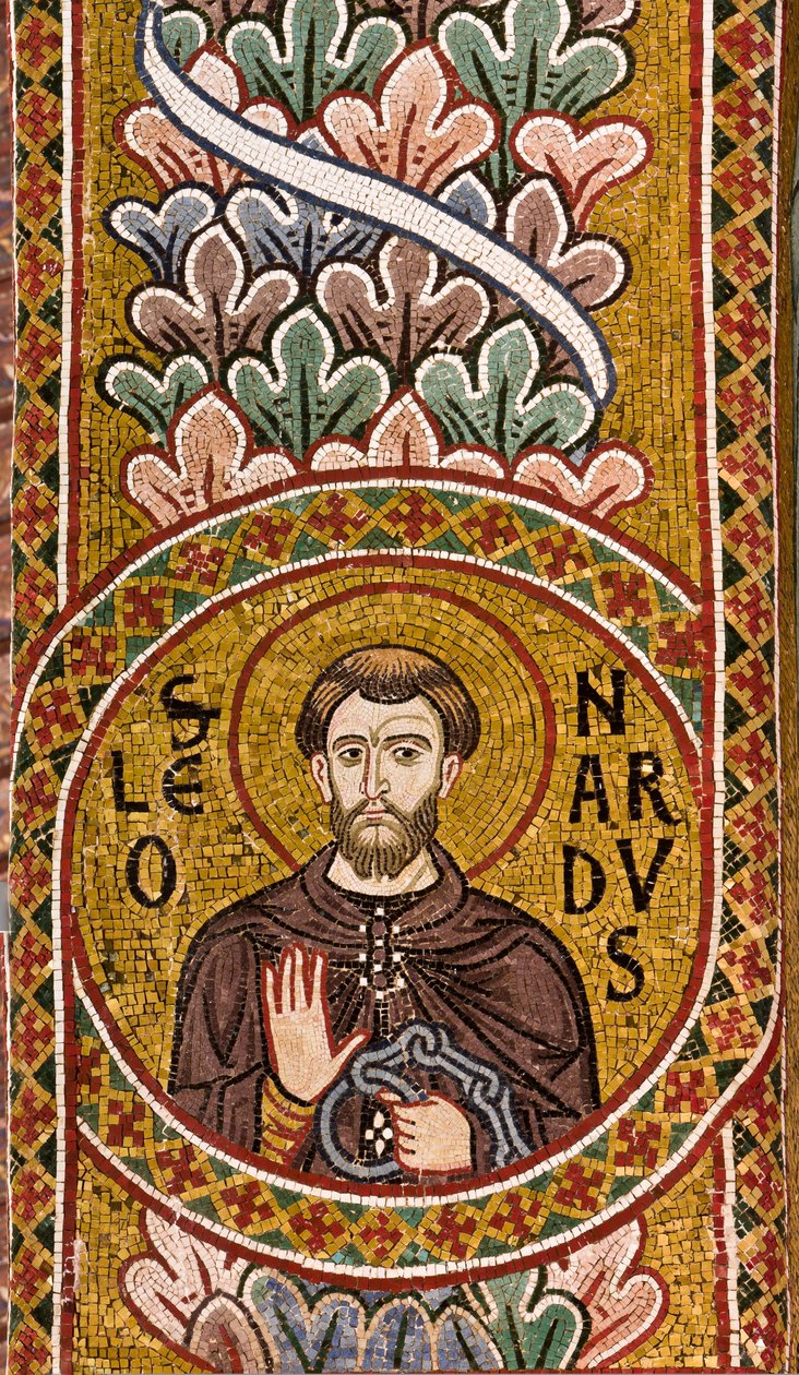 Nave, mosaiikki kaaren alla: "St. Leonard", XII vuosisata, Palatinuksen kappeli, Kuninkaallinen palatsi tai Palazzo dei Normanni (Normaanien palatsi), Palermo, Sisilia, Italia (kuva) tekijältä Unbekannter Künstler